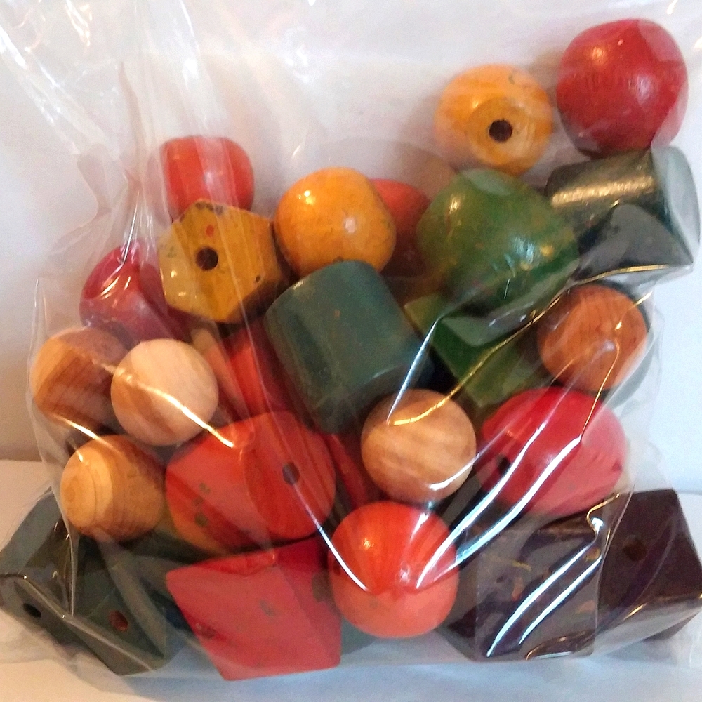 Vintage Large Wooden Beads Primary Colors Craft Supplies